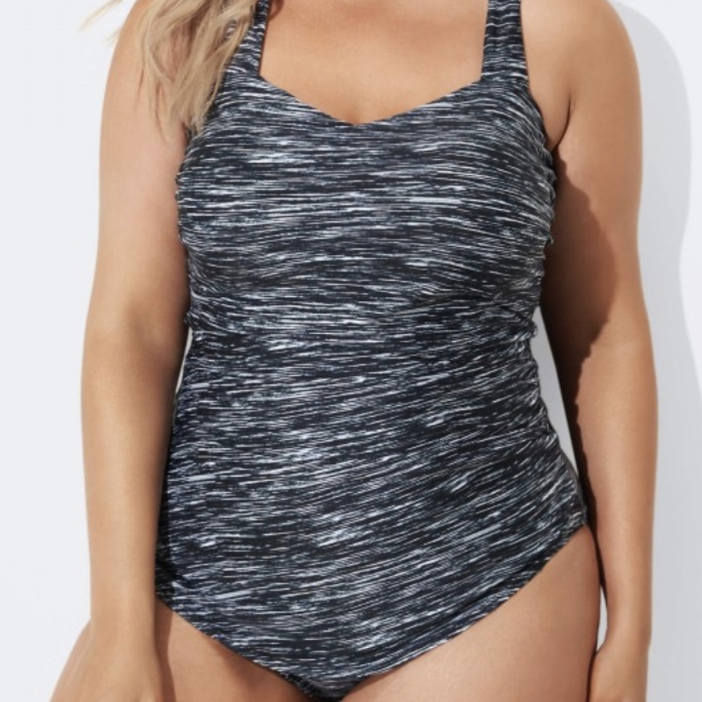 Black Sarong Front Fashionable One Piece Swimsuit size L